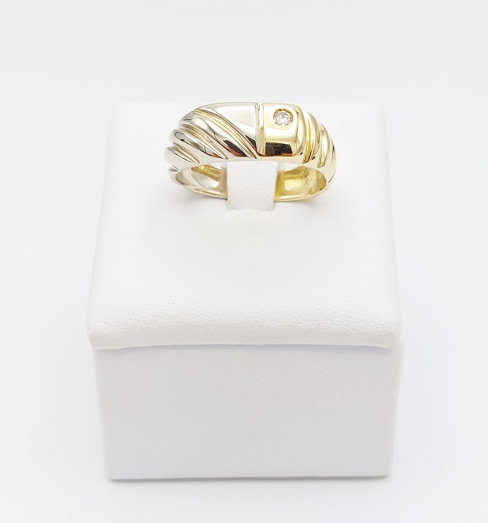 Δαχτυλίδι - 18 καράτια Λευκός χρυσός, Κίτρινο χρυσό - 0.05ct. tw. Διαμάντι (Φυσικό) #1.0