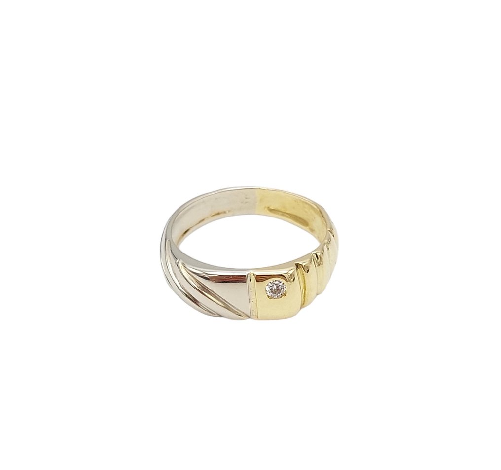 Δαχτυλίδι - 18 καράτια Λευκός χρυσός, Κίτρινο χρυσό - 0.05ct. tw. Διαμάντι (Φυσικό) #1.0