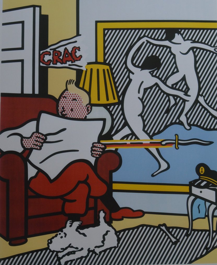 Hommage à Hergé - Roy Lichtenstein - Affiche offset (100x70cm) - Tintin lisant - Plaizir Brussels #2.1