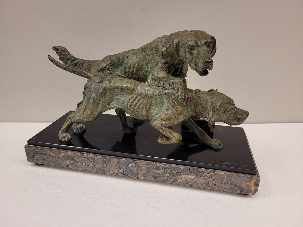 Clovis Masson - Skulptur, Escultura "Perros Cazando” - 27 cm -  #2.1