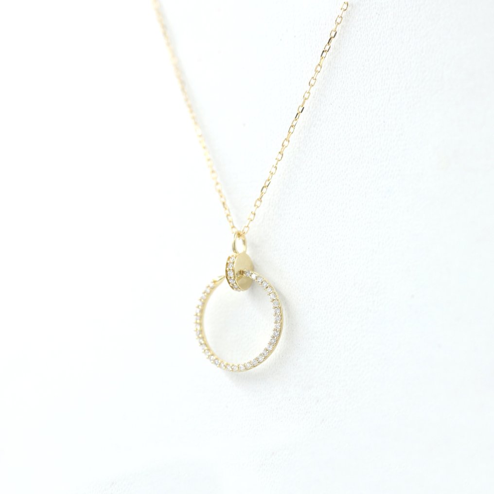Necklace with pendant - 14 kt. Yellow gold -  0.24 tw. Diamond  (Natural) #1.2