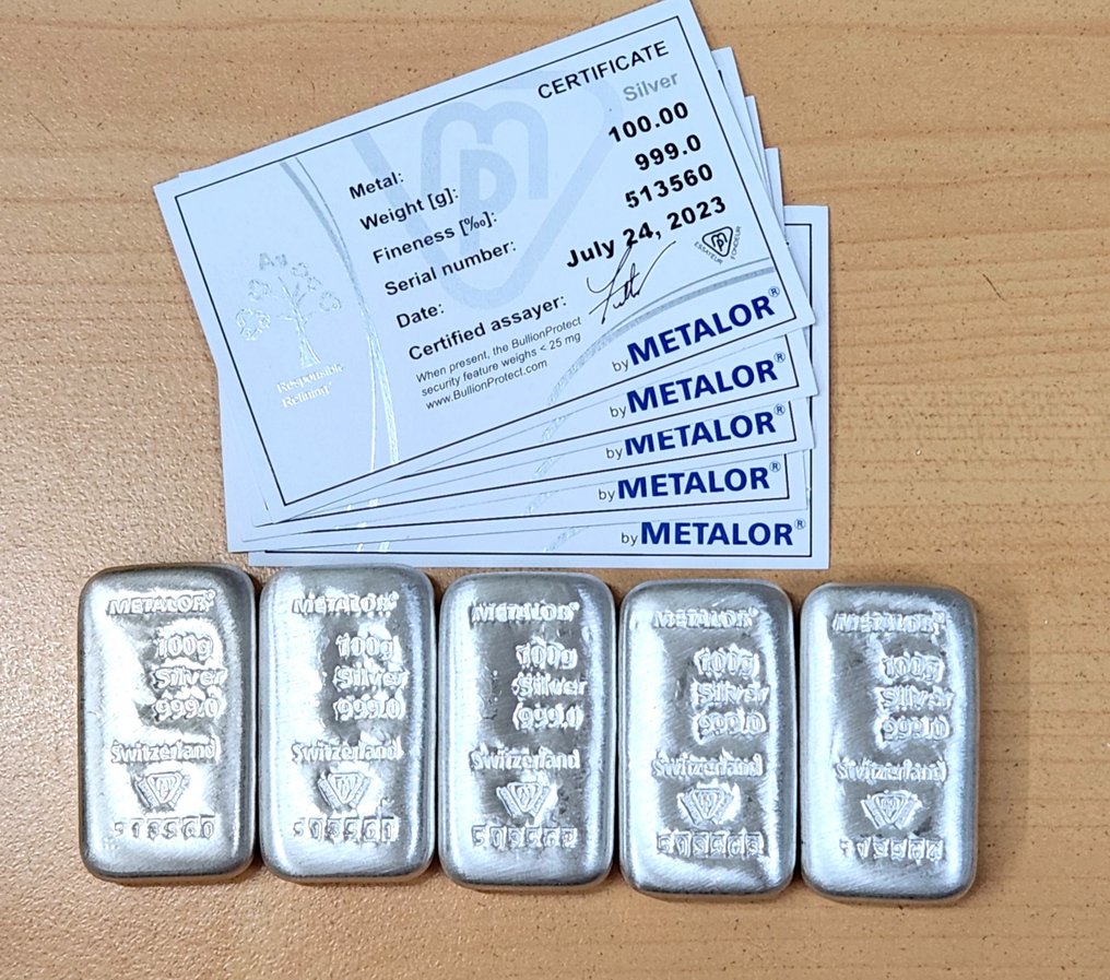 500 grs (5 x 100 grs) Silver 999 Metalor With certificate Catawiki