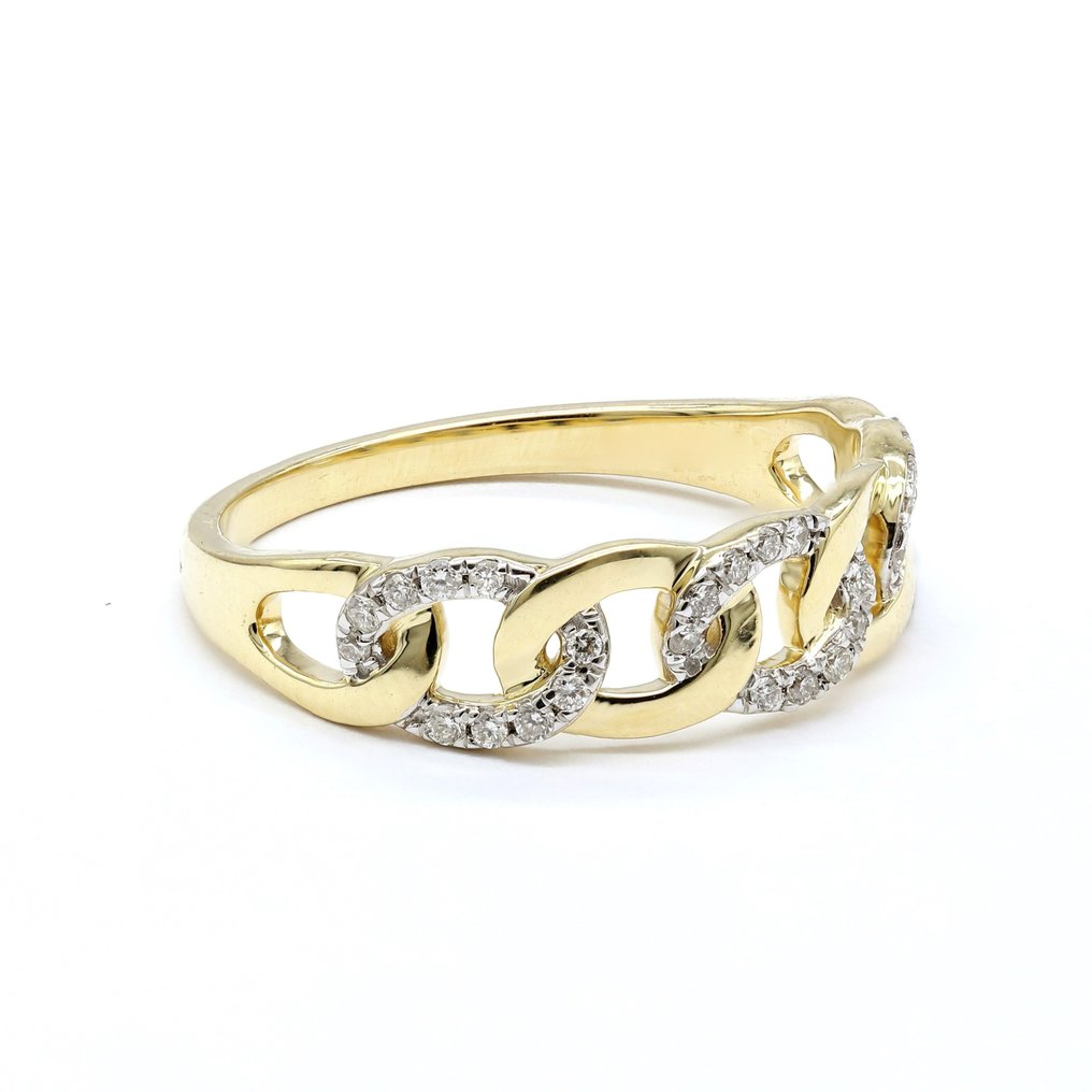 Bague - 14 carats Or jaune -  0.15ct. tw. Diamant (Naturelle)  #3.2