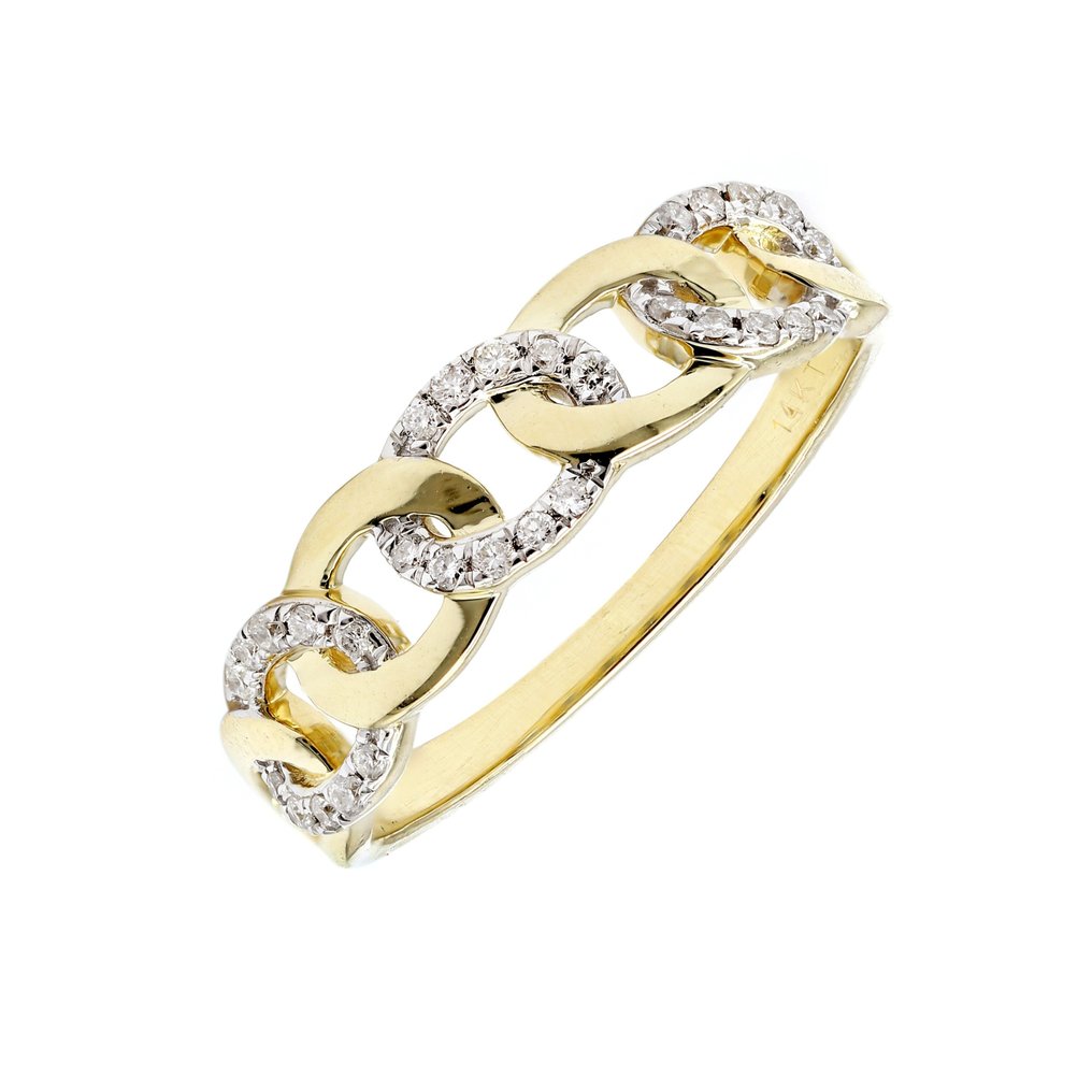 Bague - 14 carats Or jaune -  0.15ct. tw. Diamant (Naturelle)  #1.0