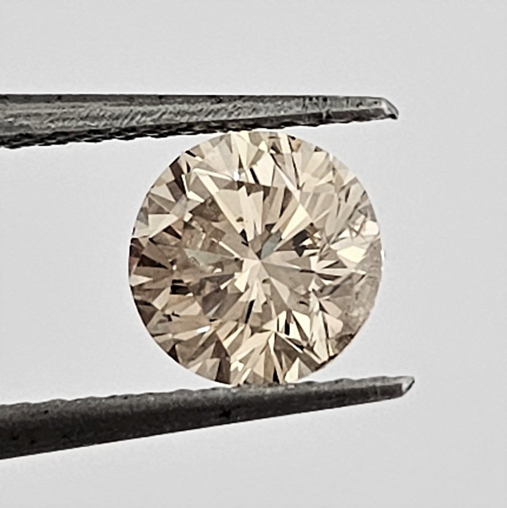 1 pcs Diamant  (Natürlich farbig)  - 1.01 ct - Rund - Light Braun - SI1 - Antwerp International Gemological Laboratories (AIG Israel) #1.1