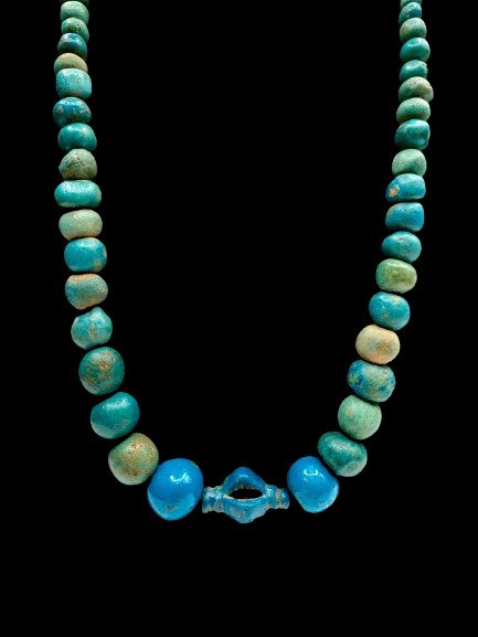 Collana di perle sferiche di maiolica rara dell'antico Egitto ca. 1550–1295 a.C. - 42 cm #1.1
