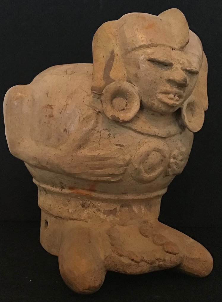 Grand porte-conteneurs figuratif maya précolombien représentant un dignitaire ou un chaman - Mexique Poterie Chiffre - 18 cm #2.1
