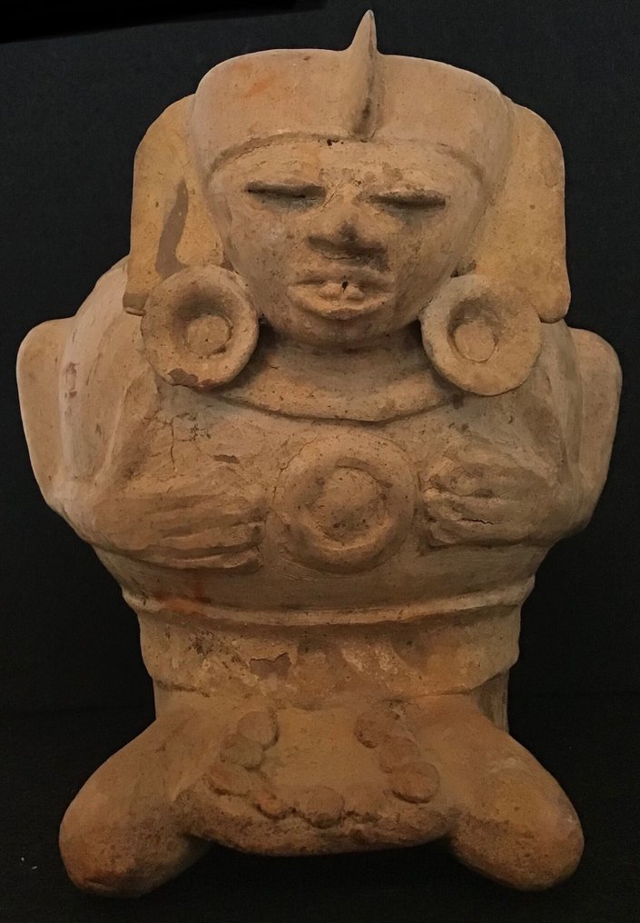 Vasul container mare figural pre-columbian Maya care înfățișează un demnitar sau un șaman - Mexic - Ceramică Figura - 18 cm #1.1