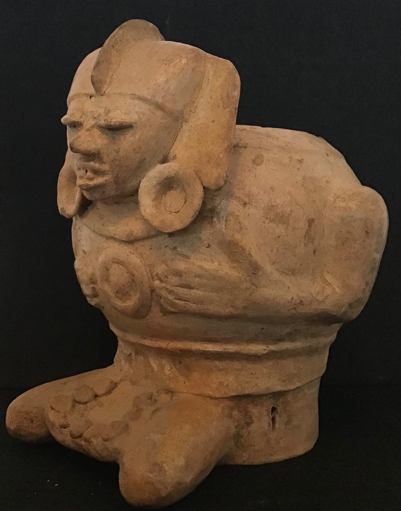 Grand porte-conteneurs figuratif maya précolombien représentant un dignitaire ou un chaman - Mexique Poterie Chiffre - 18 cm #1.2