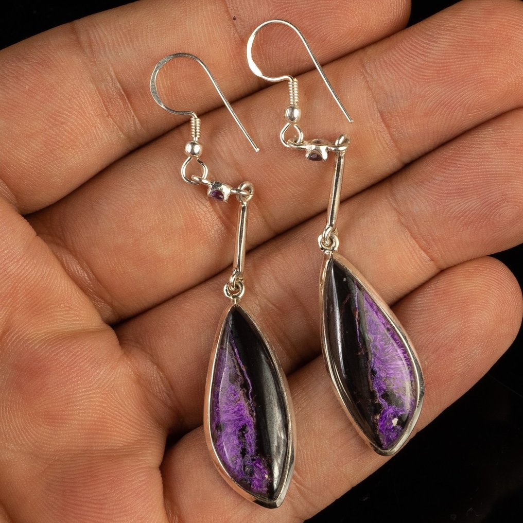 俄羅斯稀有紫龍晶石 吊式耳環 - - 高度: 73 mm - 闊度: 13.5 mm- 11 g #2.1