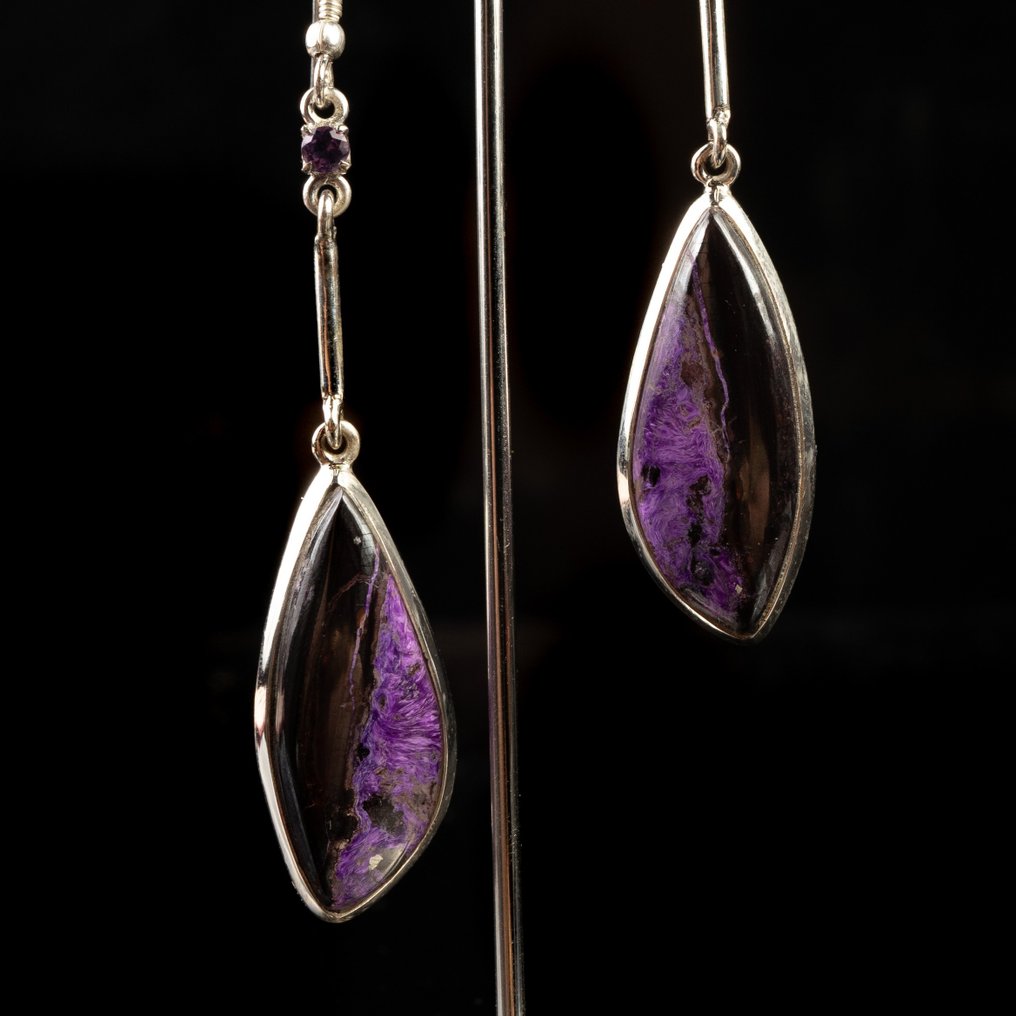 俄羅斯稀有紫龍晶石 吊式耳環 - - 高度: 73 mm - 闊度: 13.5 mm- 11 g #1.2