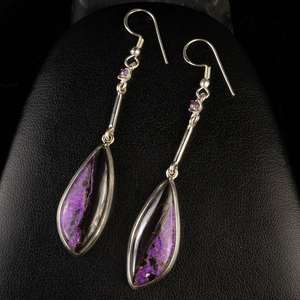 俄羅斯稀有紫龍晶石 吊式耳環 - - 高度: 73 mm - 闊度: 13.5 mm- 11 g #1.1