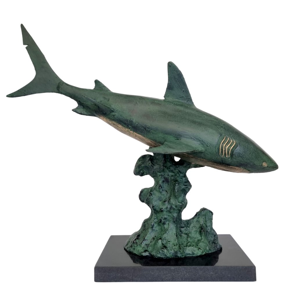 sculptuur, zwemmende haai - 50 cm - Aluminium, Marmer #1.1