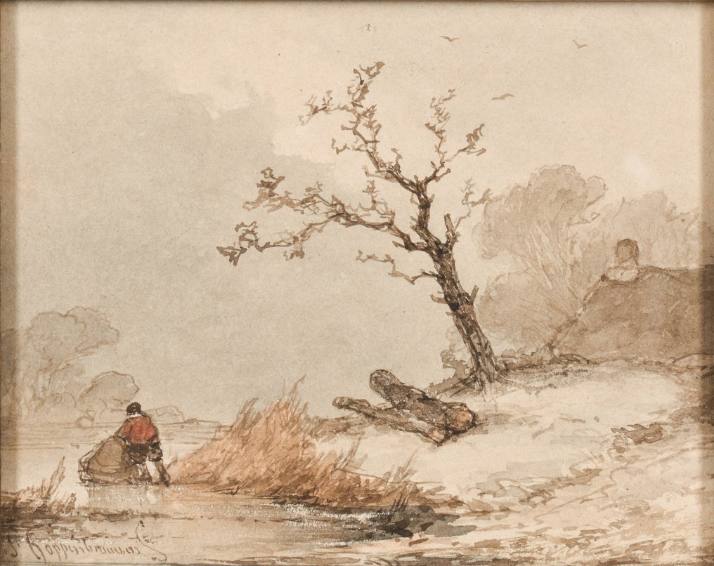 John Francisus Hoppenbrouwers (1819-1866) - Lonely skater in winter landscape #3.2