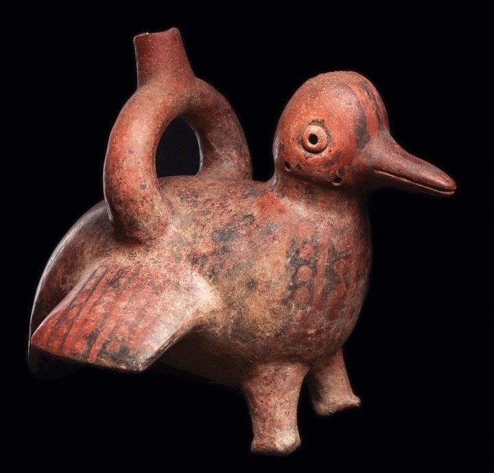 Cultura pré-colombiana de Vicus - navio assobiando de um pássaro - Peru Barro/Cerâmica Navio - 20 cm #1.1