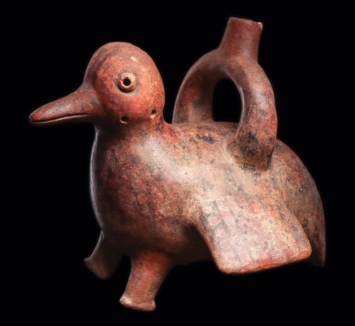 Cultura pré-colombiana de Vicus - navio assobiando de um pássaro - Peru Barro/Cerâmica Navio - 20 cm #1.2