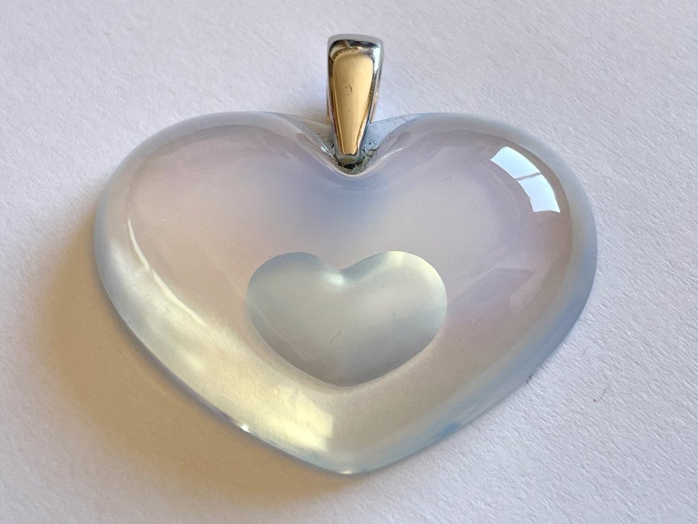 René Lalique - Tendre Coeur - Cristallo opalescente, 925. Argento - Ciondolo #1.0