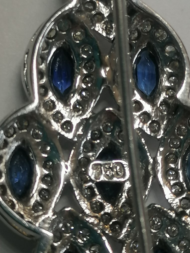 Broșă - 18 ct. Aur alb - 2.96ct. tw. Safir - Diamant #2.1