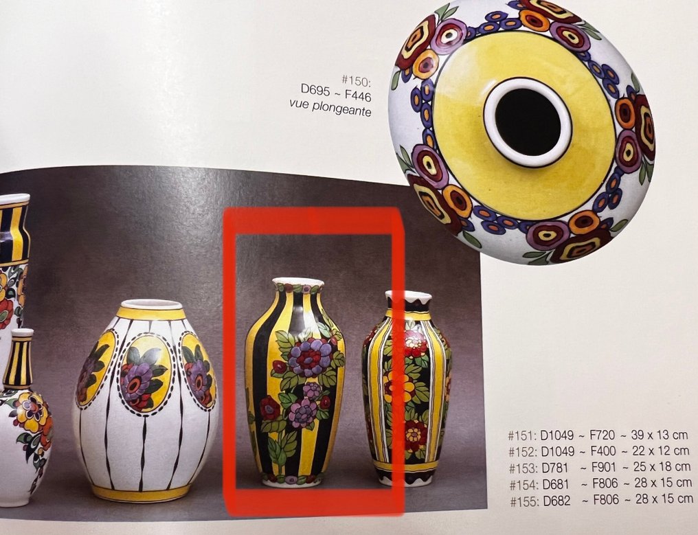Boch Frères, Keramis, Keramis Boch - Charles Catteau - Vase -  Large Tall Opening Vase With Dahlias 45cm!  - Creamware #2.1