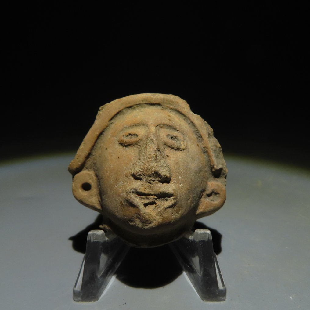 Mayan Terracotta Head. ca. 300-600 AD. 4.3 cm. Spanish Import License. #1.1