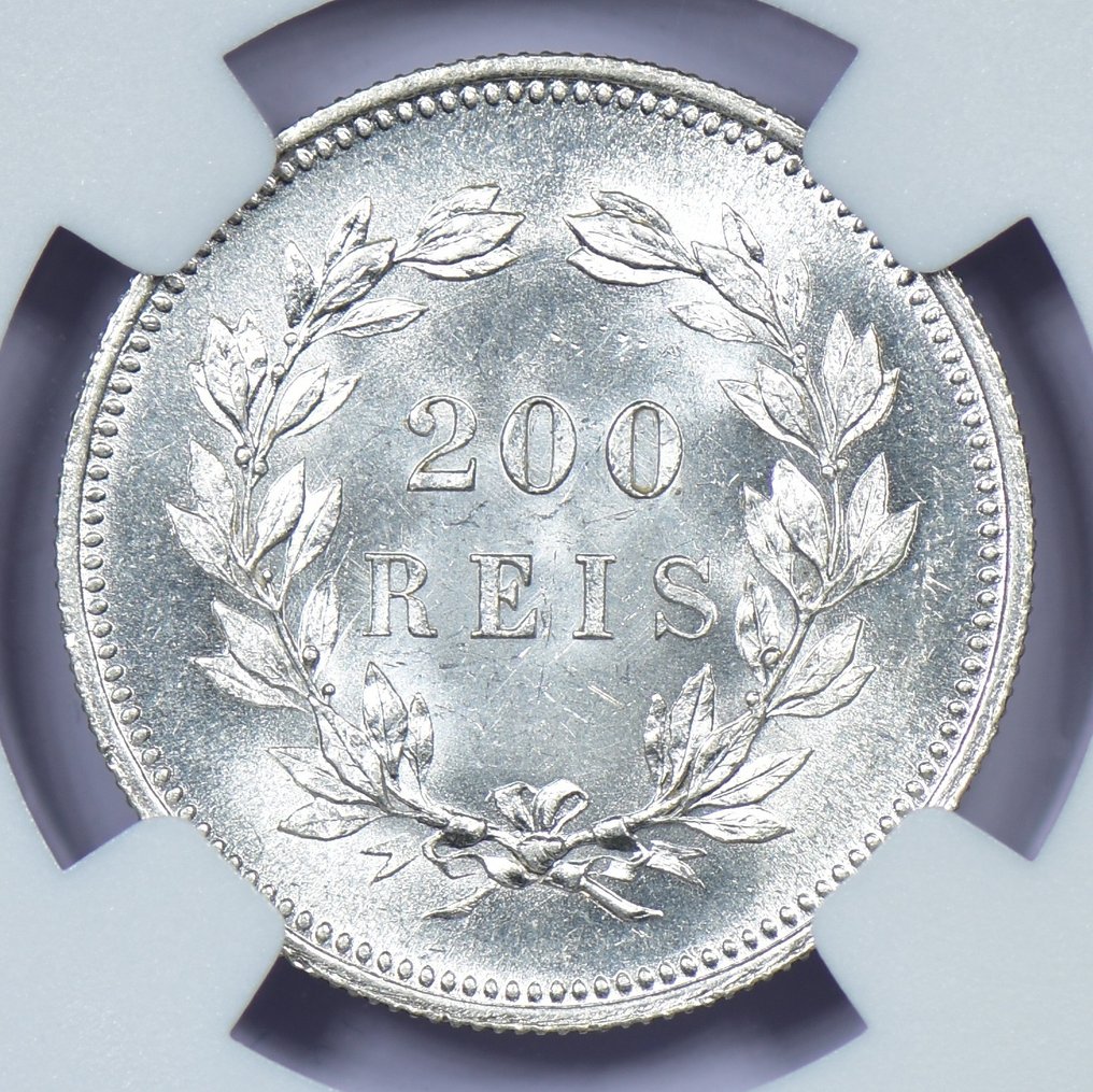 Portugal. D. Carlos I (1889-1908). 200 Reis 1891 - NGC - MS 64 - Free Shipping (Worldwide) #1.0