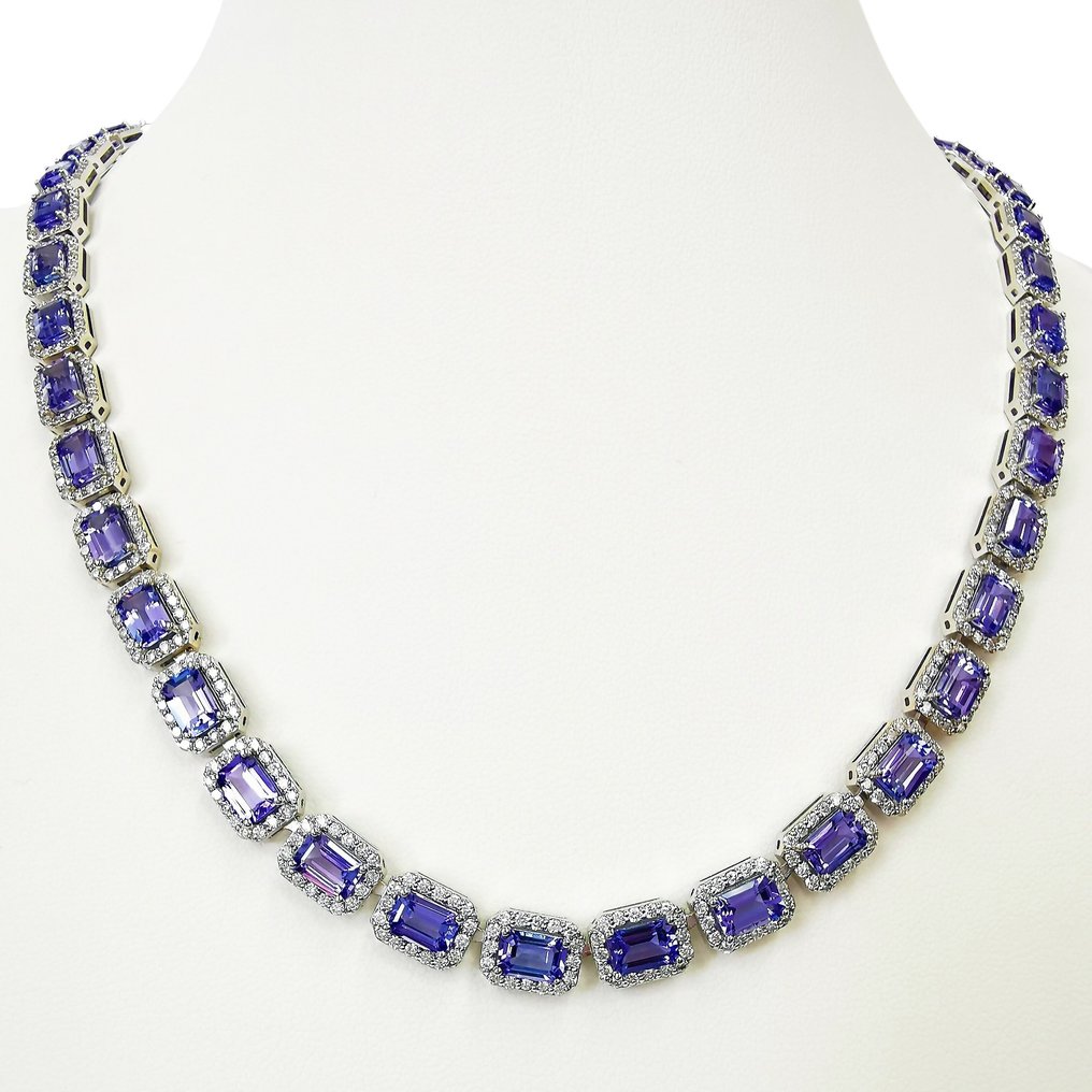 Κολιέ - 14 καράτια Λευκός χρυσός Τανζανίτης - Διαμάντι - Μοναδικός στον είδος του #1.0