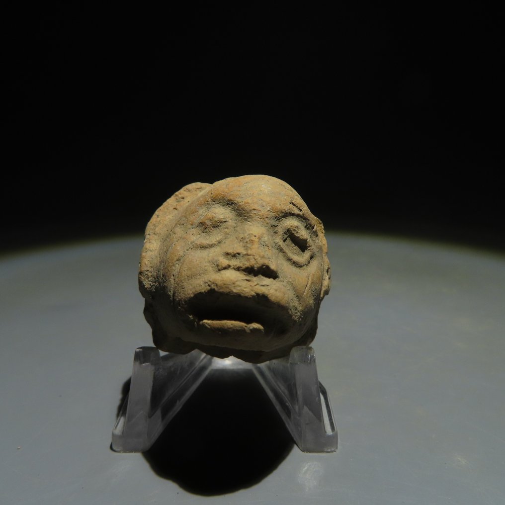 玛雅人 Terracotta 头部。约公元 300-600 年。3.3 厘米。西班牙进口许可证。 #2.1