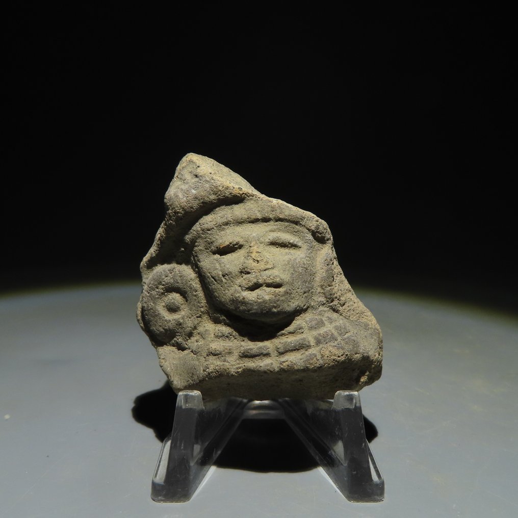 Maya Terracotta Testa. circa. 300-600 d.C. 5,5 cm. Licenza di importazione spagnola. #1.1