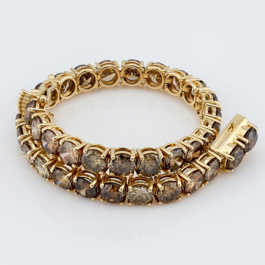 (ALGT Certified) - (Diamond) 15.00 Cts (35) Pcs (Fancy Colors) - [Round Brilliant] - 14 kt Gelbgold - Armband #1.2