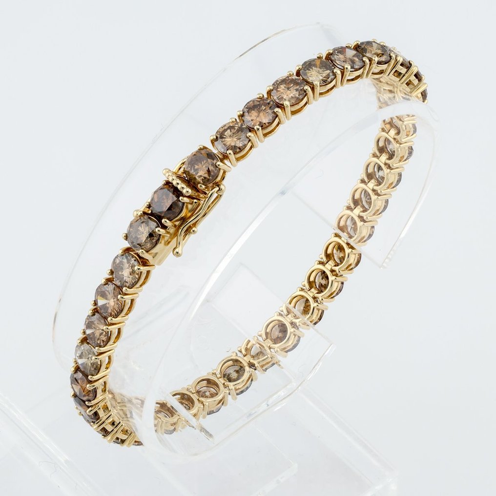 (ALGT Certified) - (Diamond) 15.00 Cts (35) Pcs (Fancy Colors) - [Round Brilliant] - 14 kt Gelbgold - Armband #2.1