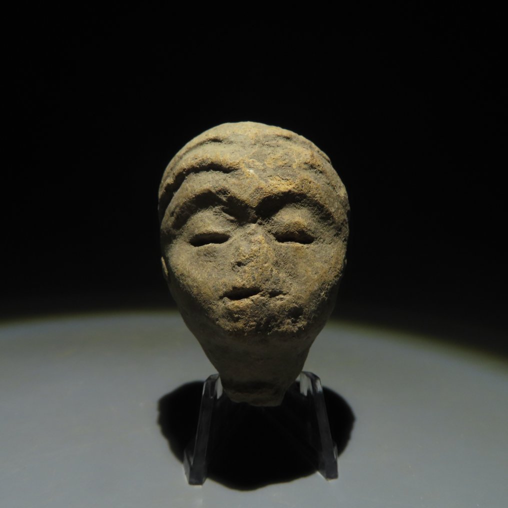 Teotihuacán, México Terracotta Head Figure. 100-500 AD. 5.1 cm H. Spanish Import License. #1.1
