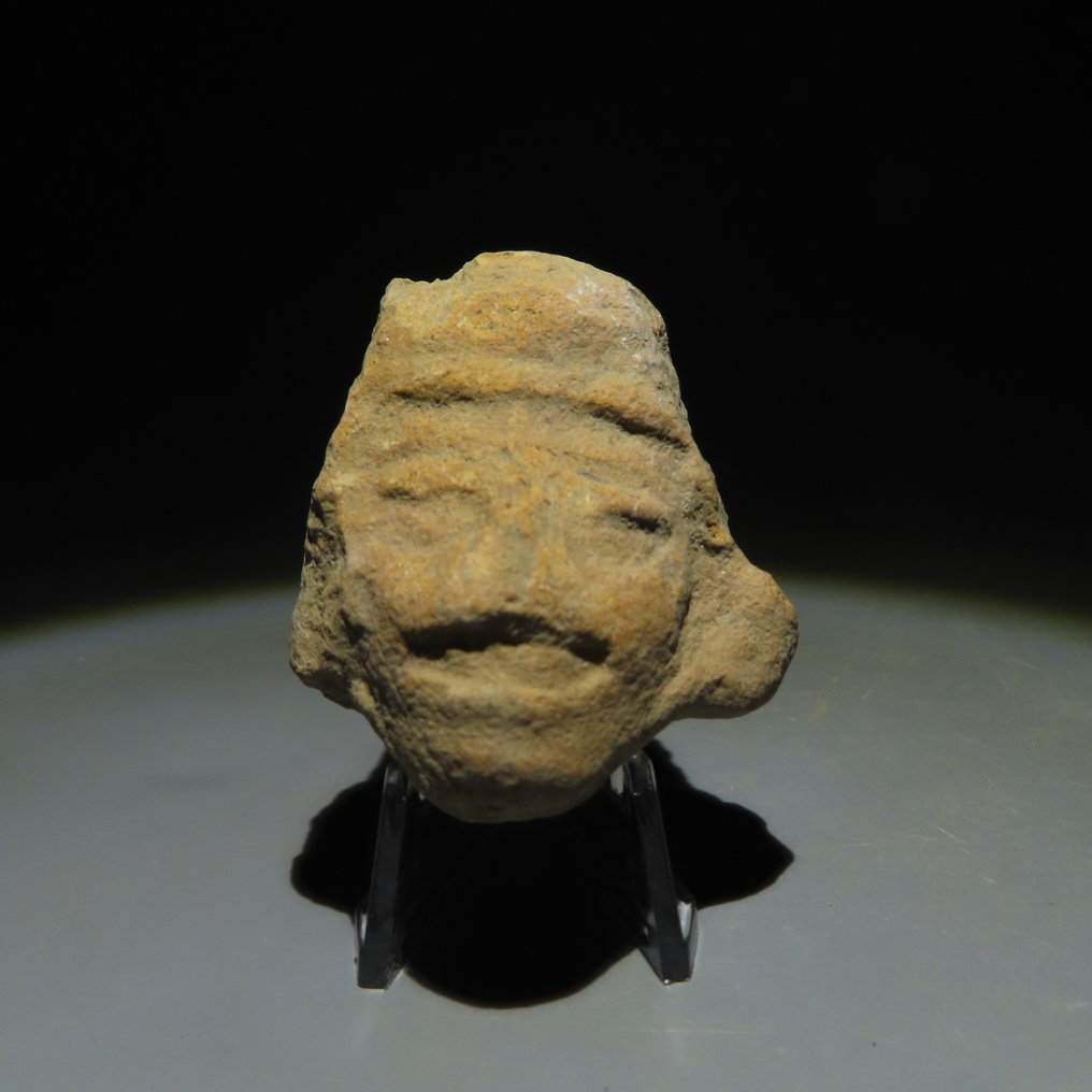 Mayan TeracotÄƒ Figura capului. ca. 300-600 d.Hr. 4,7 cm. Licență de import spaniolă. #1.1
