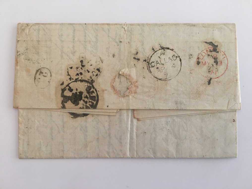 意大利王国  - 美丽且独特的封面由Callao（秘鲁）海运至Genova，抵达时征收2.30的税费。 - Sassone n. 2 e n. 12, Scott n. 14 #4.3