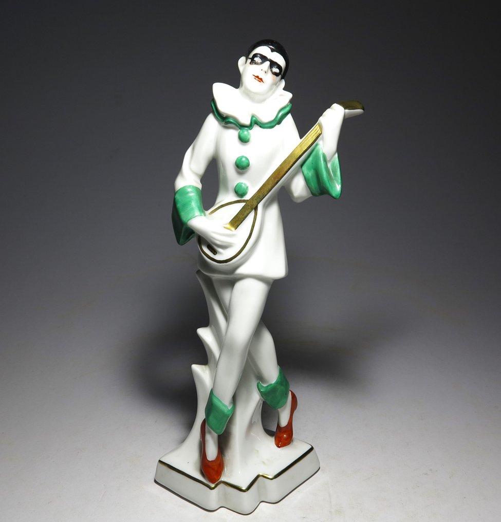 Neue Porzellanfabrik Tettau - Escultura, Art Deco Harlequin Sculpture - 22 cm - Porcelana #1.2