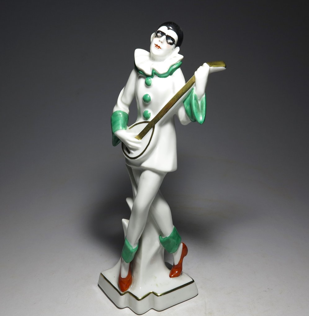 Neue Porzellanfabrik Tettau - Escultura, Art Deco Harlequin Sculpture - 22 cm - Porcelana #1.3