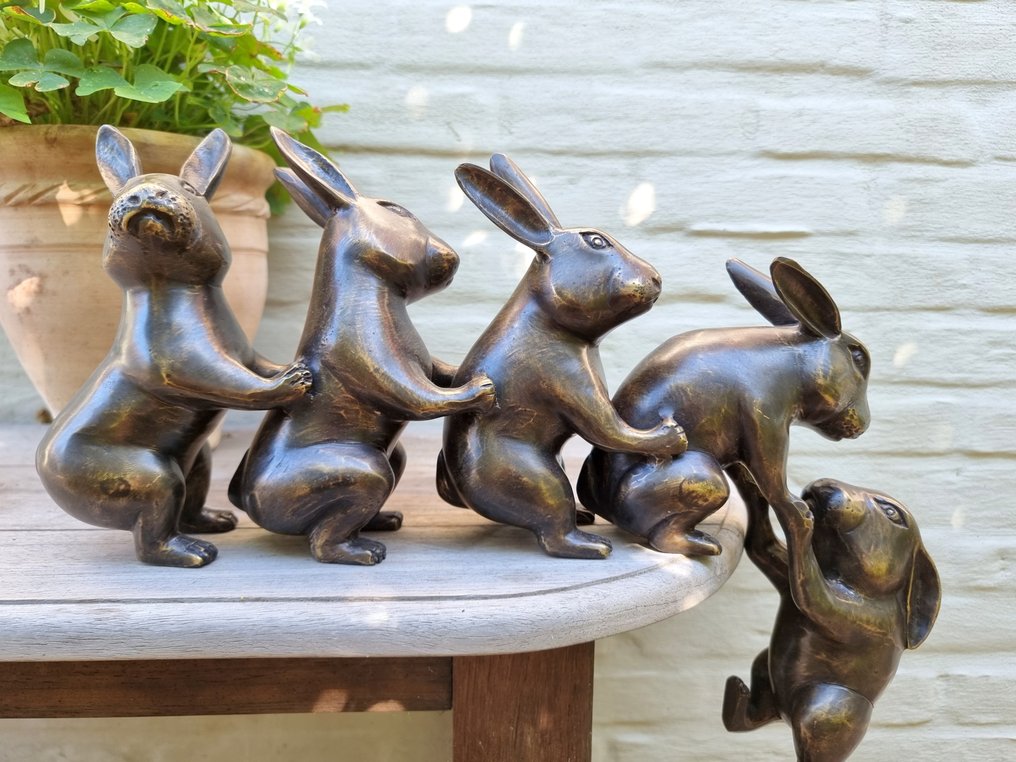 Figurine - 5 Vallende hazen - Bronze #1.0