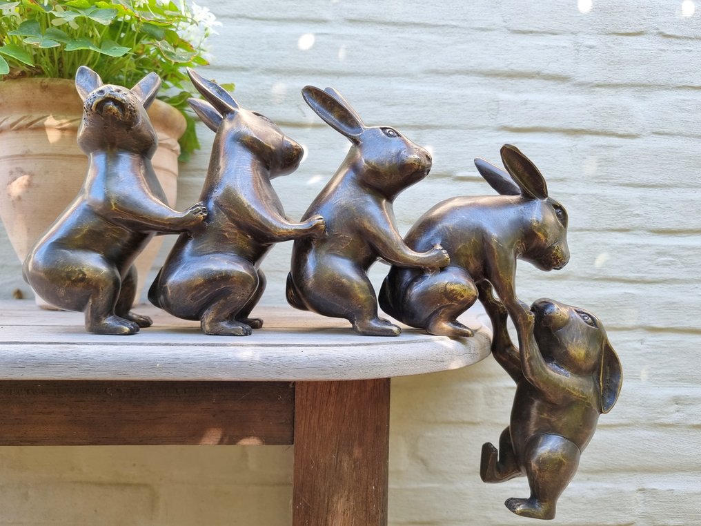 Figurine - 5 Vallende hazen - Bronze #2.1