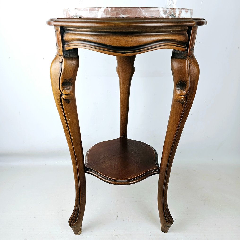 Elegant mahogany wooden table with marble top Approx. 1940 - Pedestal - Marble, Wood #1.2