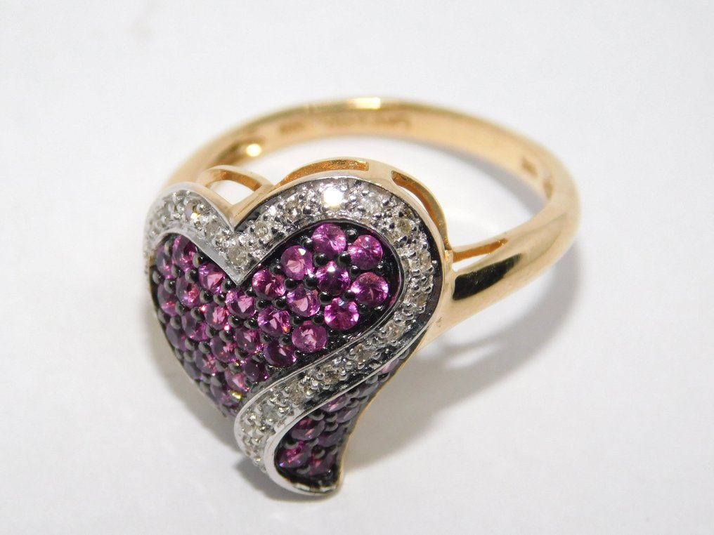 Δαχτυλίδι - 10 kt. Κίτρινο χρυσό Ρουμπίνι - Διαμάντι #3.2