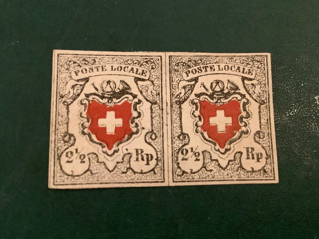 Schweiz 1850 - Poste Locale im Paar mit Fotozertifikat - Zumstein 14 I / Michel 6 I #1.1