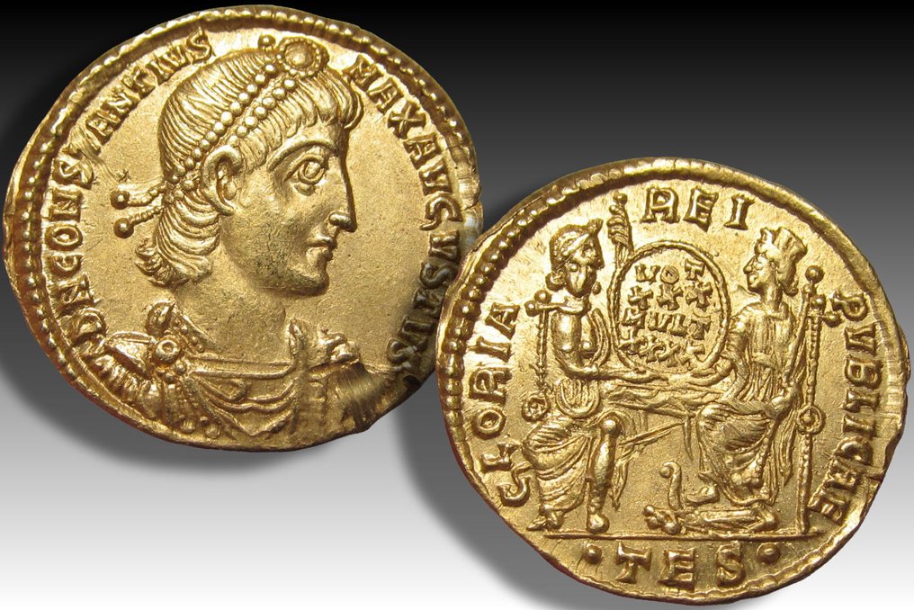 罗马帝国. 康斯坦丁修斯二世（公元337-361）. Solidus Thessalonica mint circa 355-360 A.D. - mintmark •TES• - #2.1