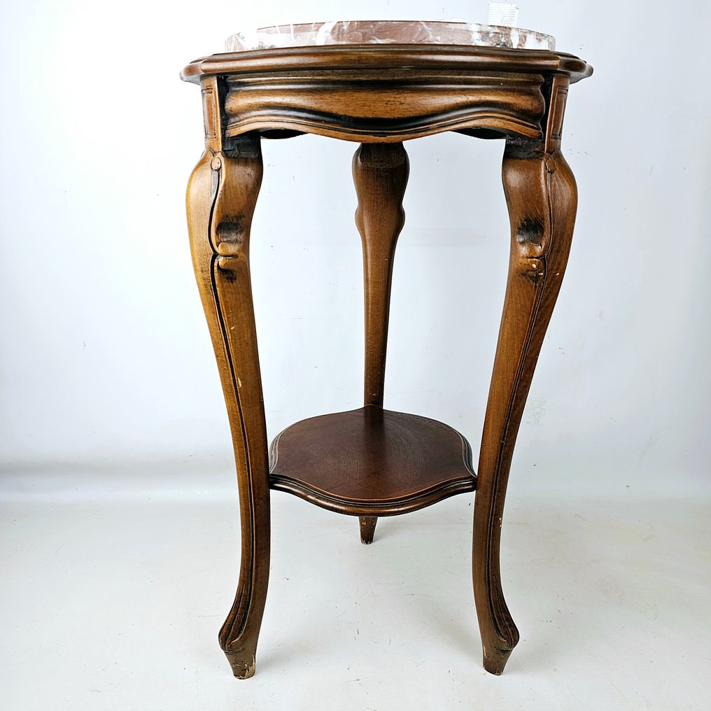 Elegant mahogany wooden table with marble top Approx. 1940 - Pedestal - Marble, Wood #2.1
