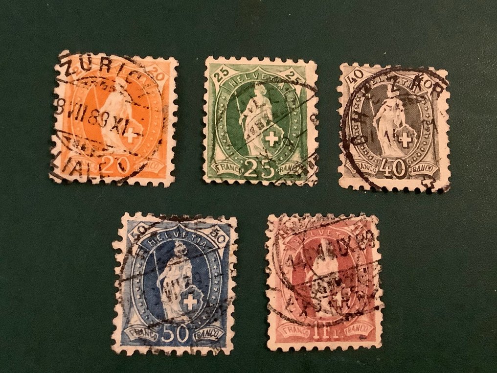 Sveits 1888 - Stående Helvetia i perforering 9,75 x 9,25 - Zumstein 66B, 67B, 69B, 70B en 71B #1.1