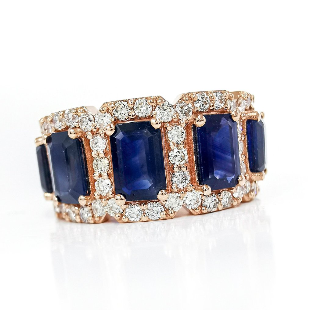 14 克拉 玫瑰金 - 戒指 - 7.85 ct 藍寶石 - 鑽石 #1.2