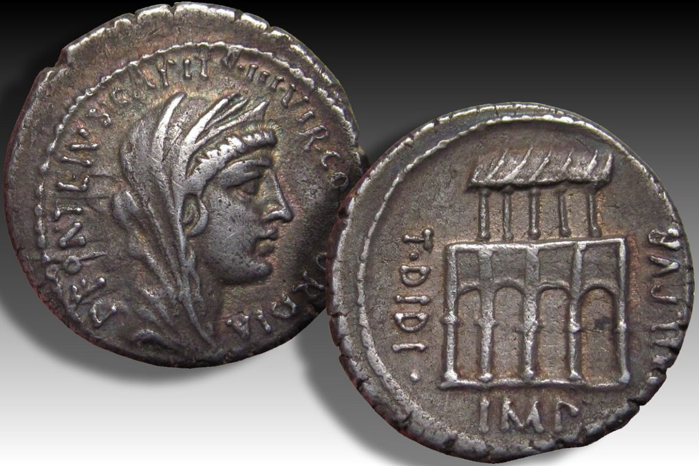 Romeinse Republiek. P. Fonteius P.f. Capito, 55 v.Chr.. Denarius Rome mint - VILLA PVBLICA reverse, great quality - #2.1
