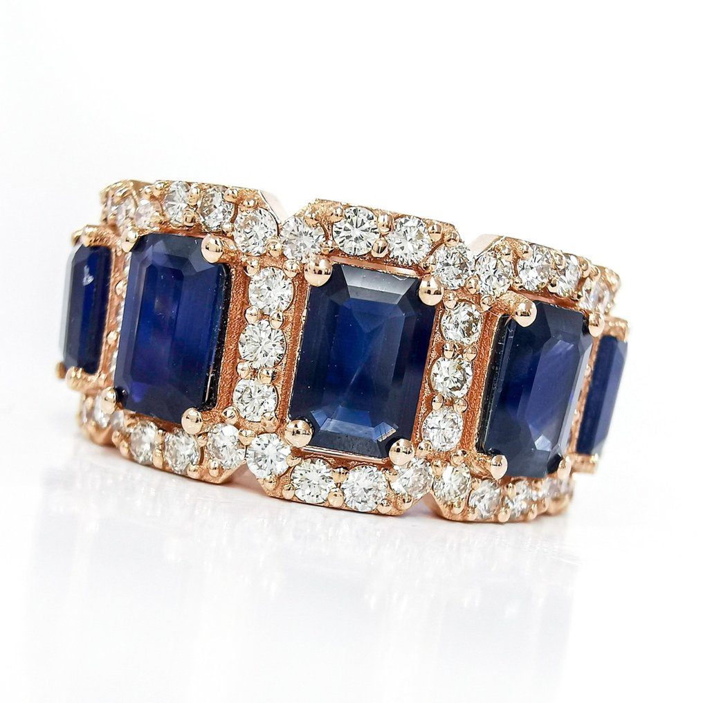 14 克拉 玫瑰金 - 戒指 - 7.85 ct 藍寶石 - 鑽石 #2.1
