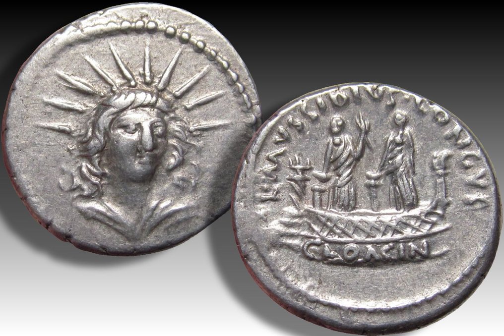 羅馬共和國. L. Mussidius Longus, 42 BC. Denarius Rome mint - Shrine of Venus Cloacina - #2.1