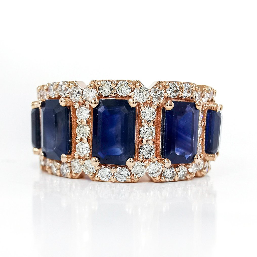 14 克拉 玫瑰金 - 戒指 - 7.85 ct 藍寶石 - 鑽石 #1.1