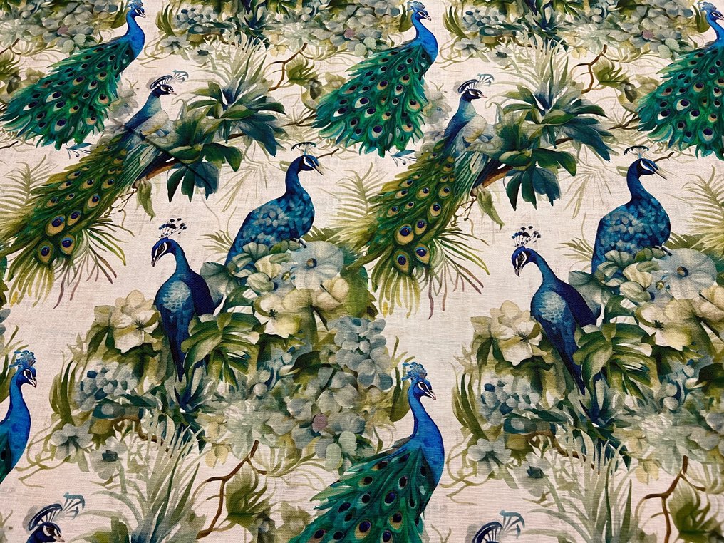 Refined and Exclusive Cotton Fabric - Peacock Design - Upholstery fabric  - 300 cm - 280 cm #2.2