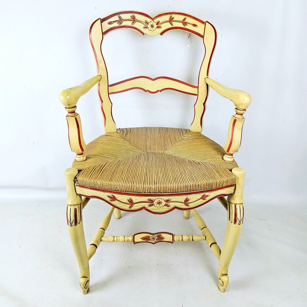 Exceptionally elegant wooden chair with woven wicker seat - Armchair - Glass, Wood #1.1